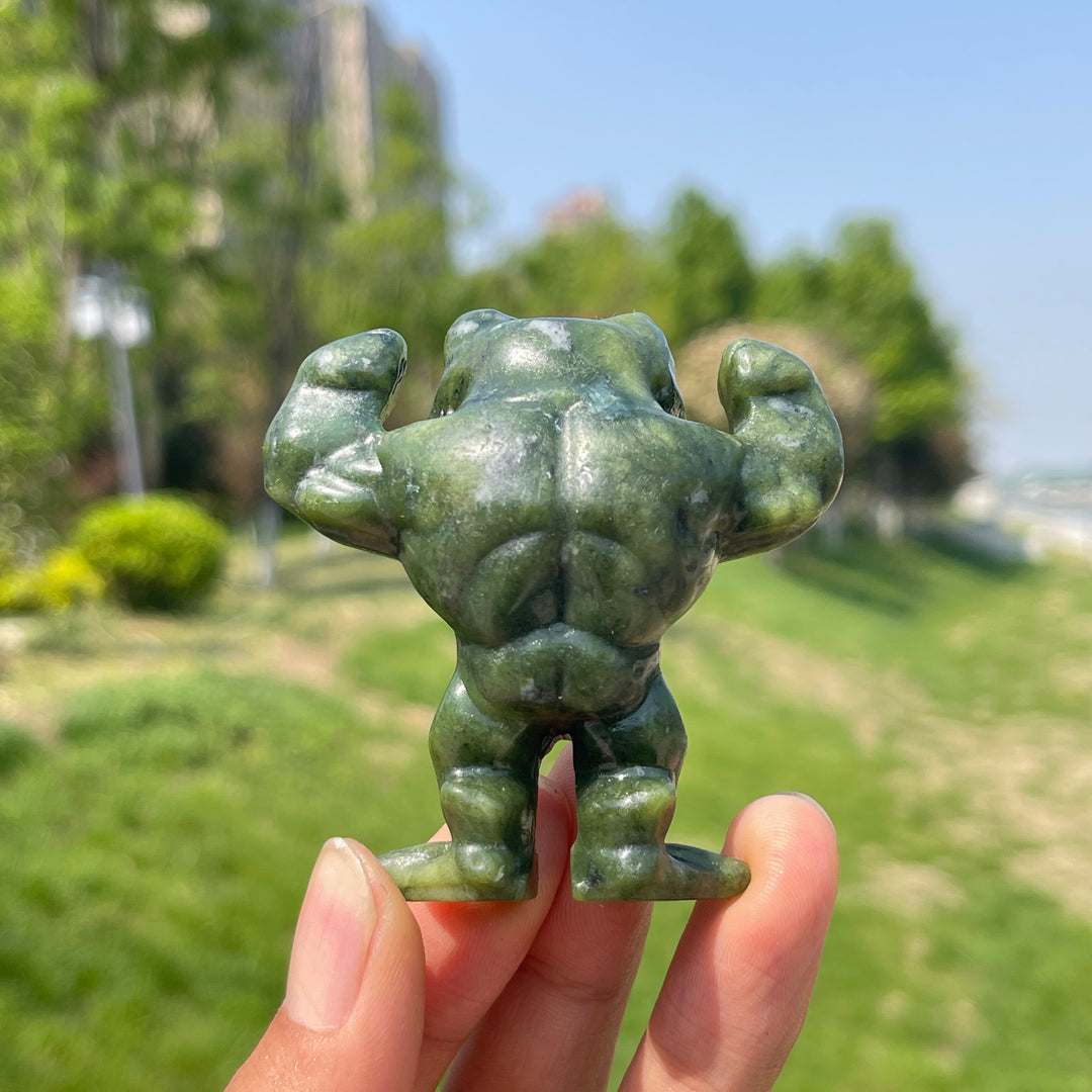 Natural Serpentine Bodybuilding Frog Carving