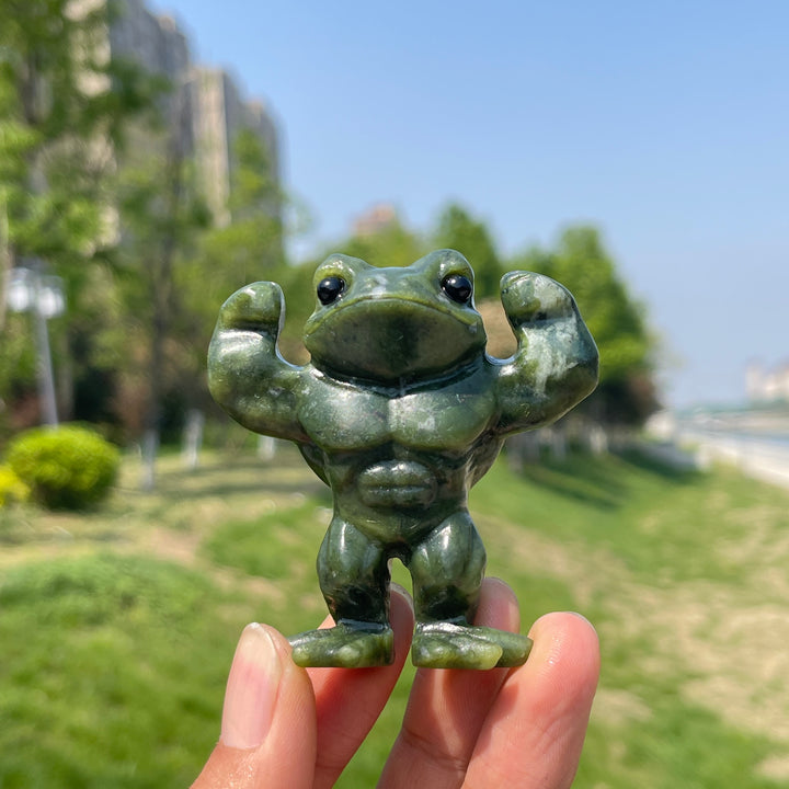 Natural Serpentine Bodybuilding Frog Carving