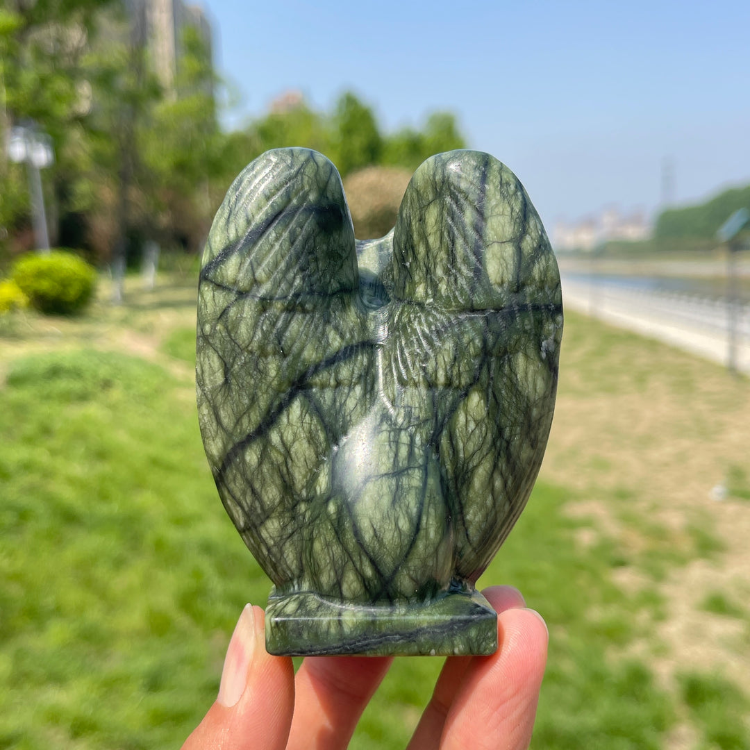 Natural Serpentine Crystal Winged Cat Carving