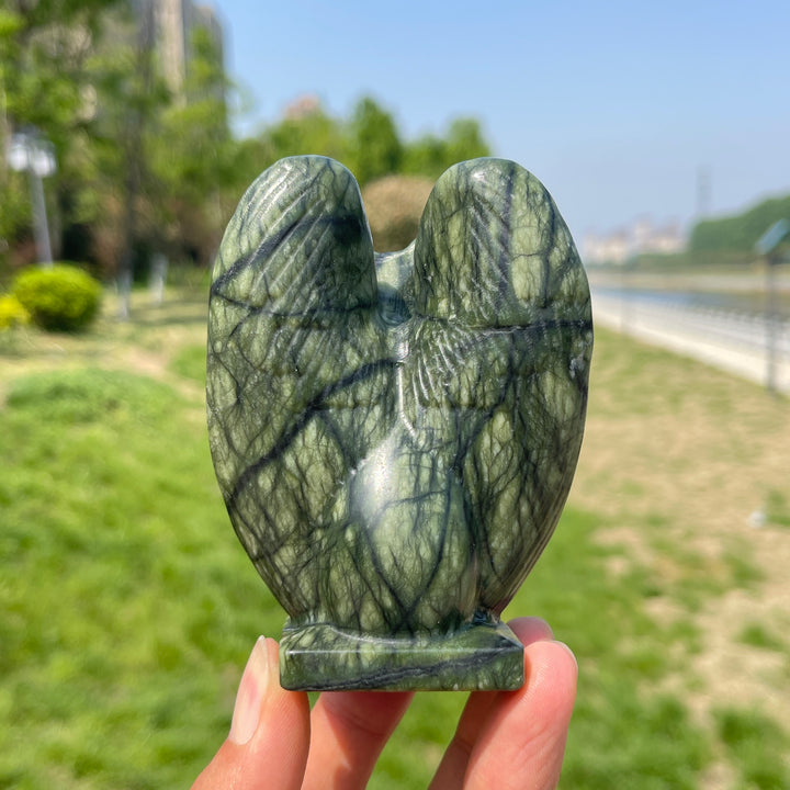 Natural Serpentine Crystal Winged Cat Carving