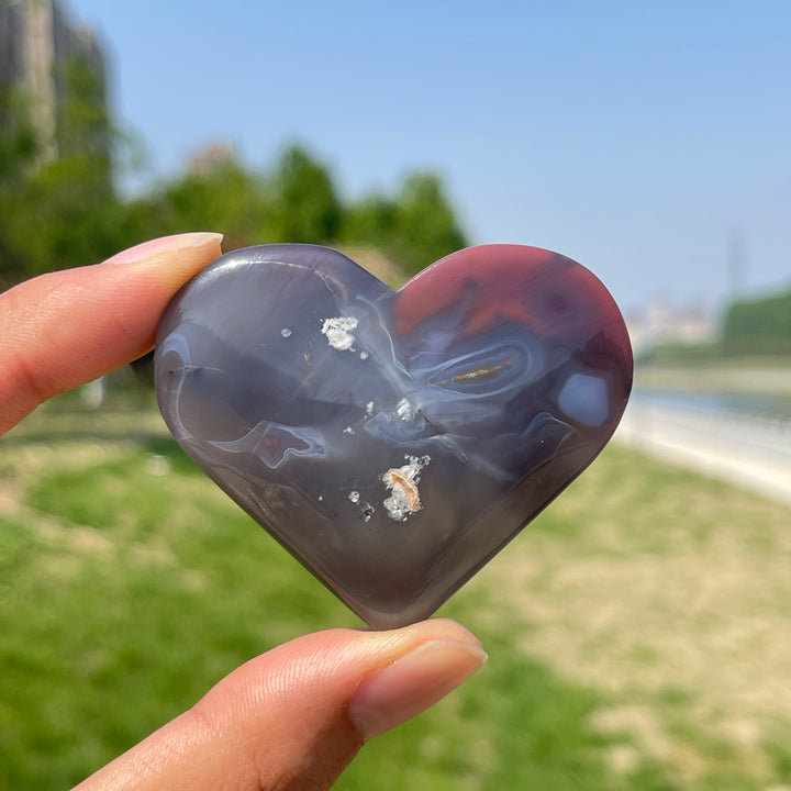 Natural African Red Agate Crystal Heart Carving