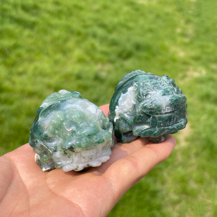 Natural Moss Agate Dragon Turtle Carving