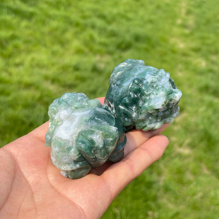 Natural Moss Agate Dragon Turtle Carving