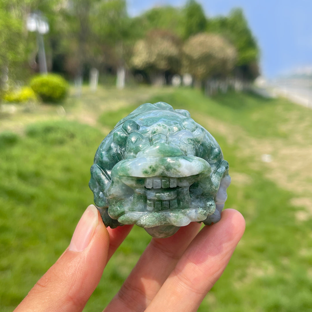 Natural Moss Agate Dragon Turtle Carving