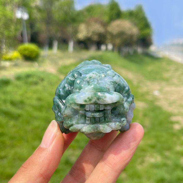 Natural Moss Agate Dragon Turtle Carving