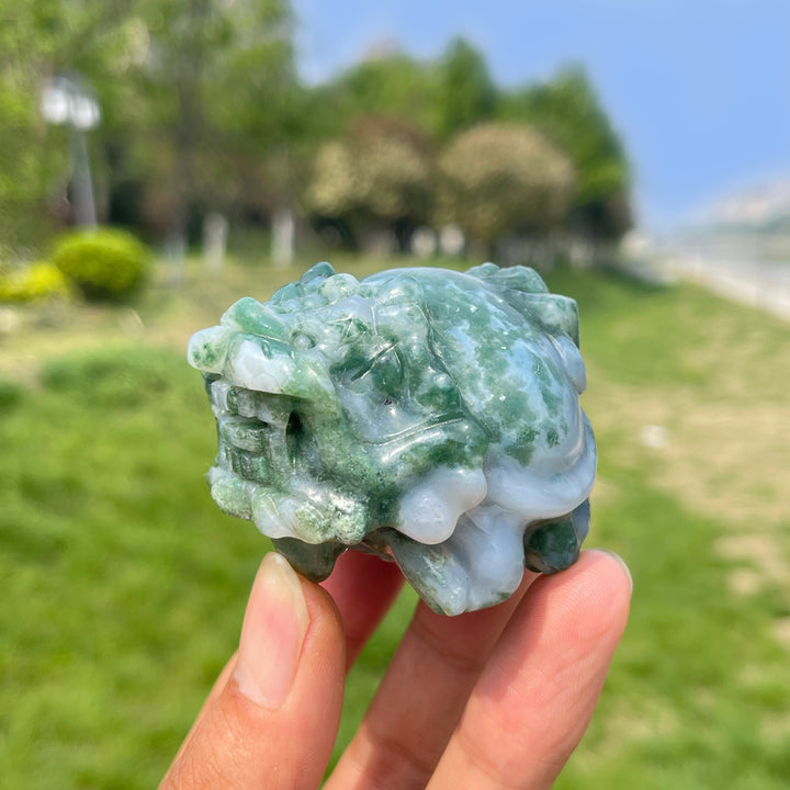 Natural Moss Agate Dragon Turtle Carving