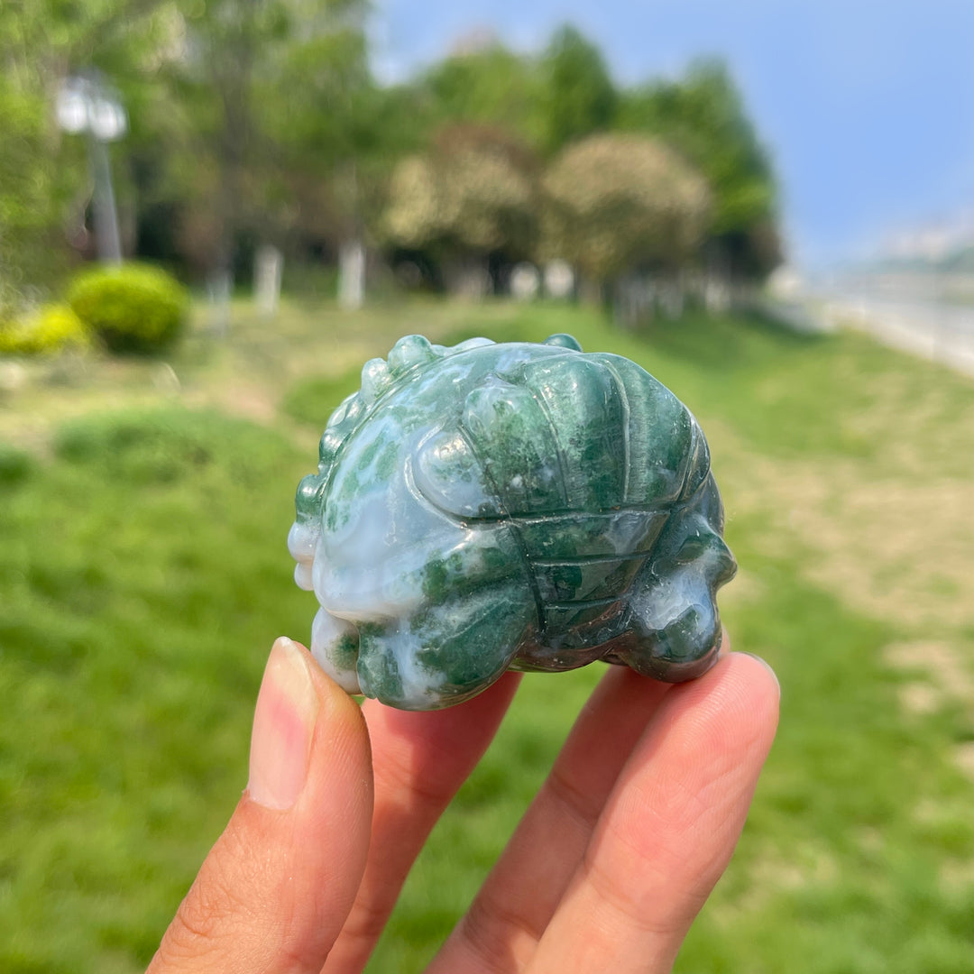 Natural Moss Agate Dragon Turtle Carving