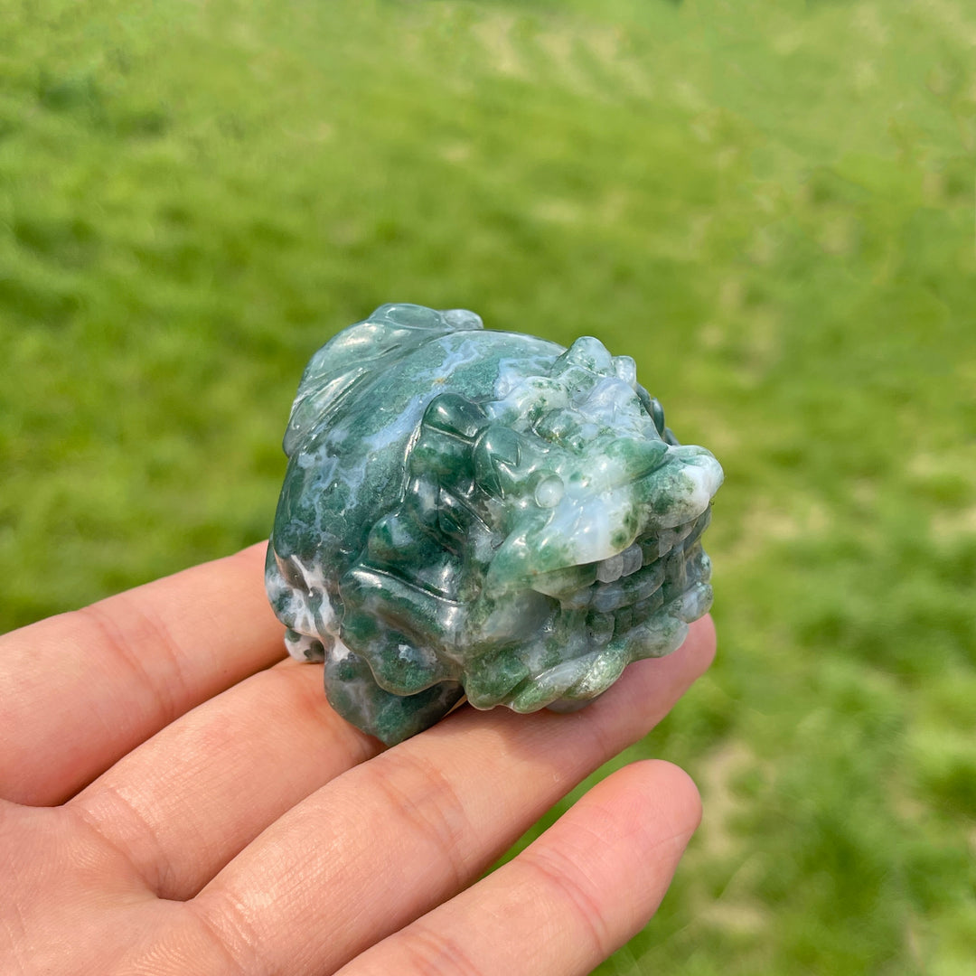 Natural Moss Agate Dragon Turtle Carving