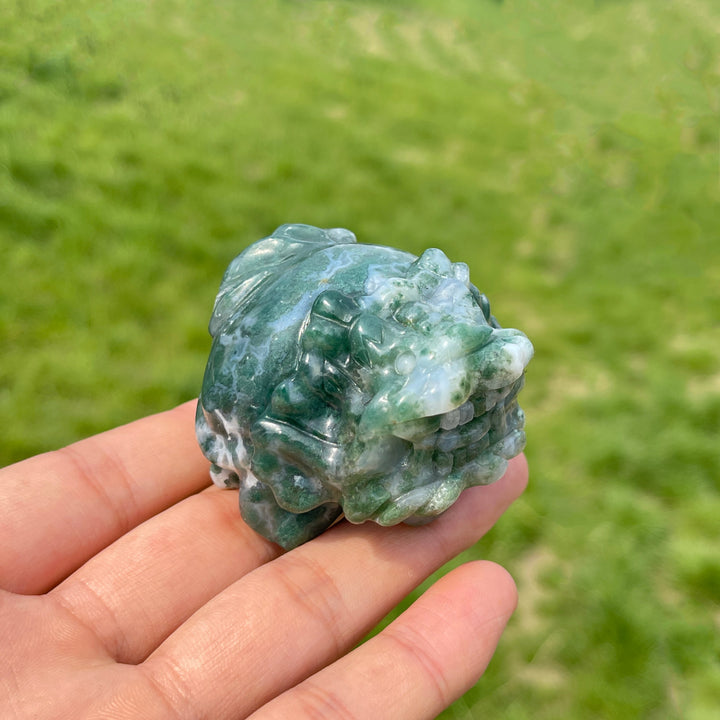 Natural Moss Agate Dragon Turtle Carving