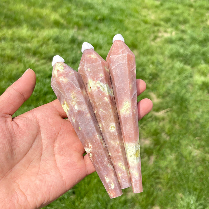 Natural Crystal Red Calcite With Serpentine And Phlogopite Wand