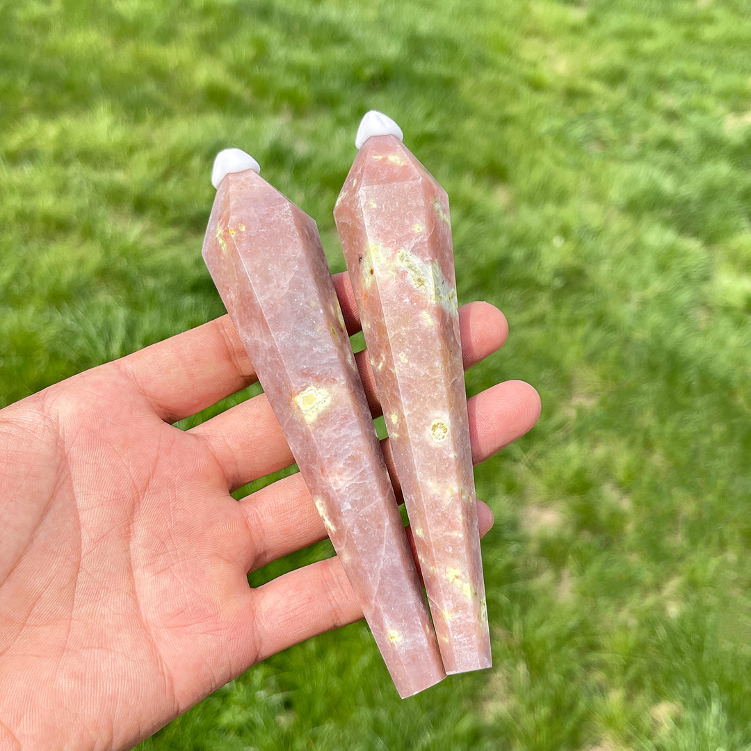 Natural Crystal Red Calcite With Serpentine And Phlogopite Wand