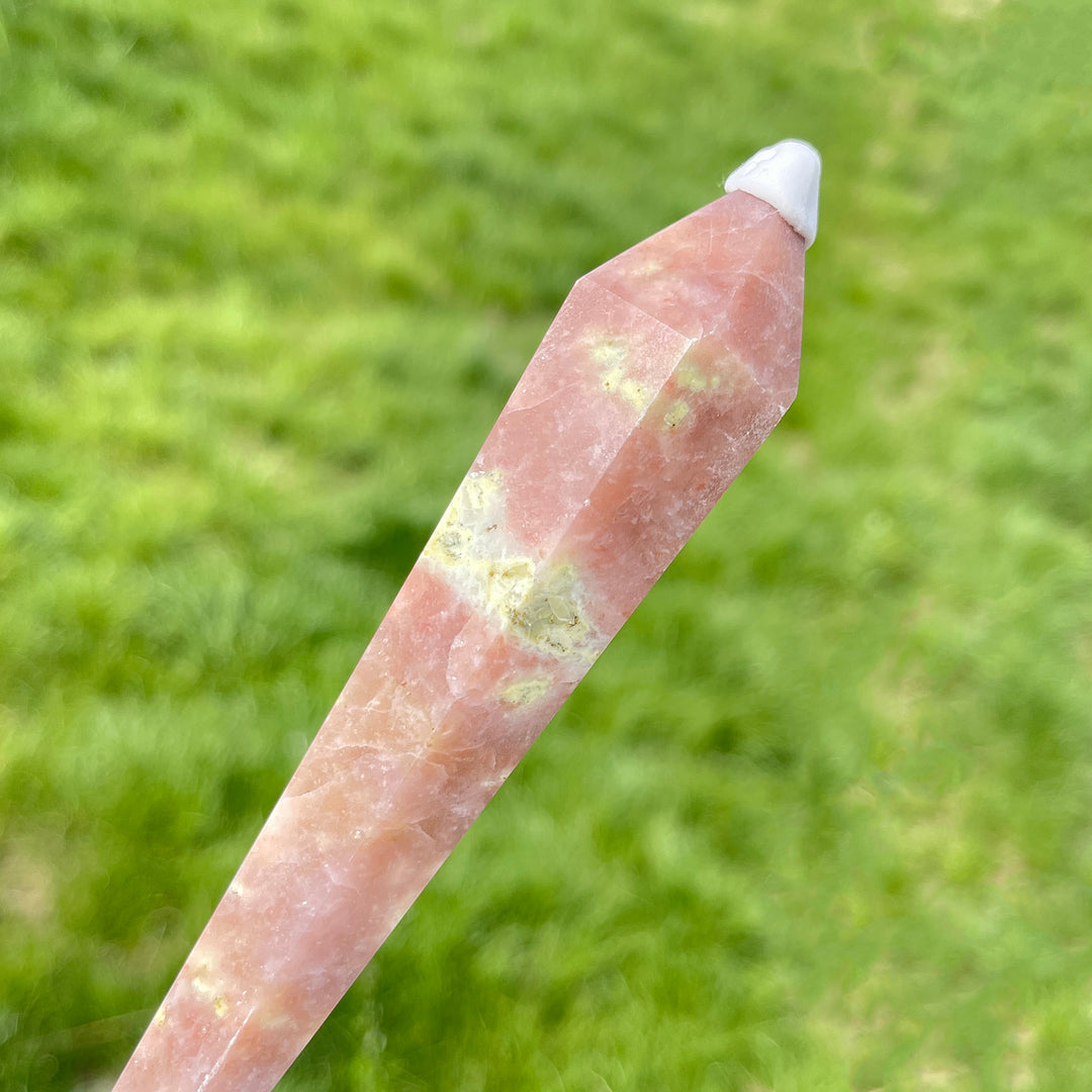 Natural Crystal Red Calcite With Serpentine And Phlogopite Wand