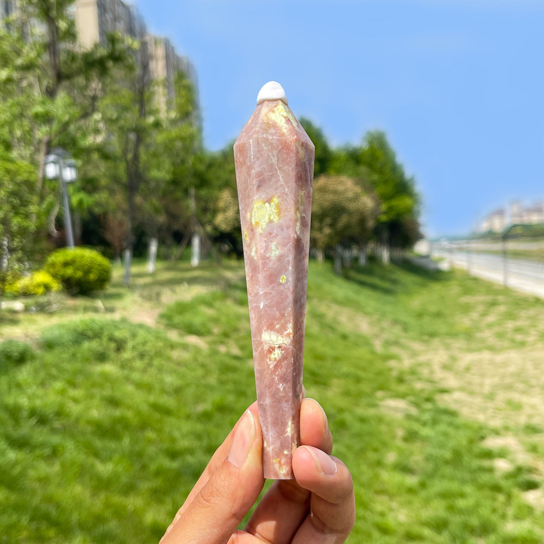 Natural Crystal Red Calcite With Serpentine And Phlogopite Wand
