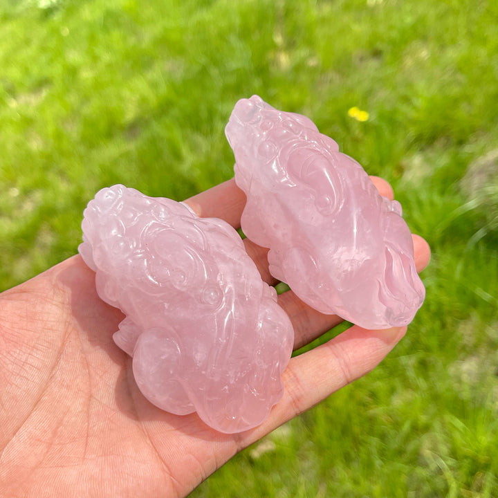 Unique,Natural Rose Quartz Crystal Pixiu Carving