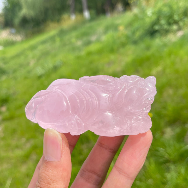 Unique,Natural Rose Quartz Crystal Pixiu Carving