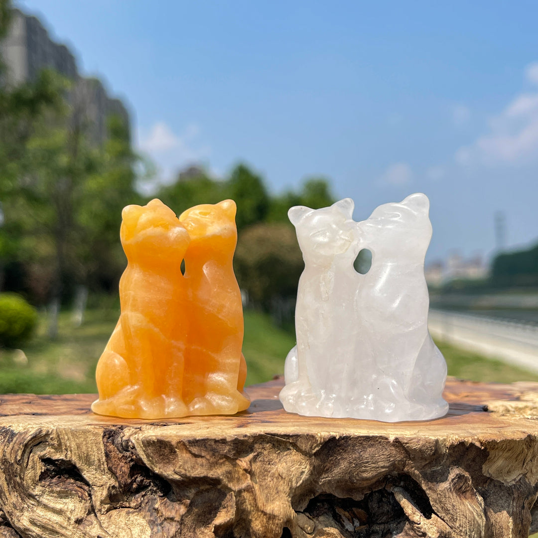 Natural Crystal Couple Cat Carving