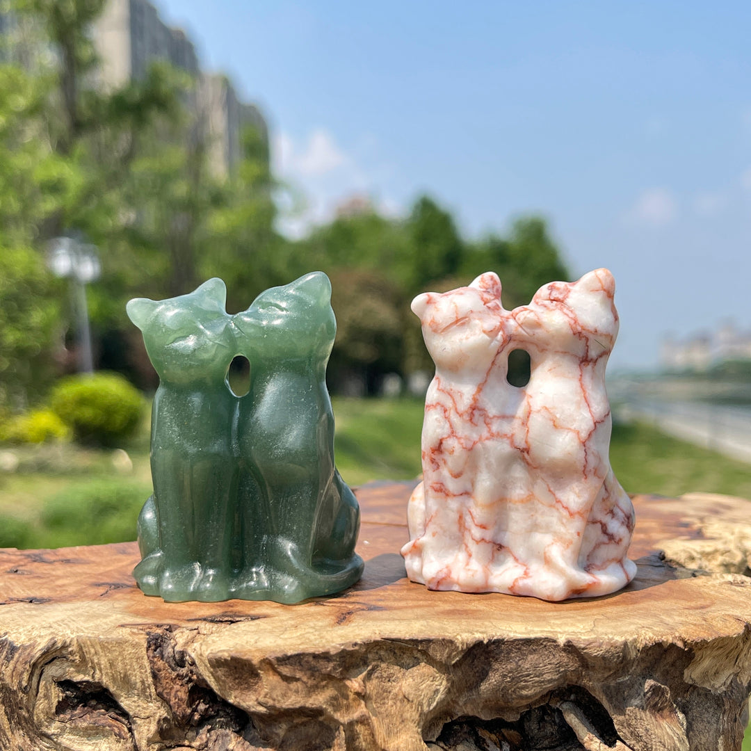 Natural Crystal Couple Cat Carving