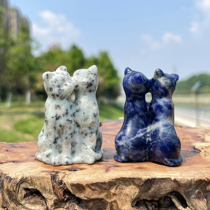Natural Crystal Couple Cat Carving