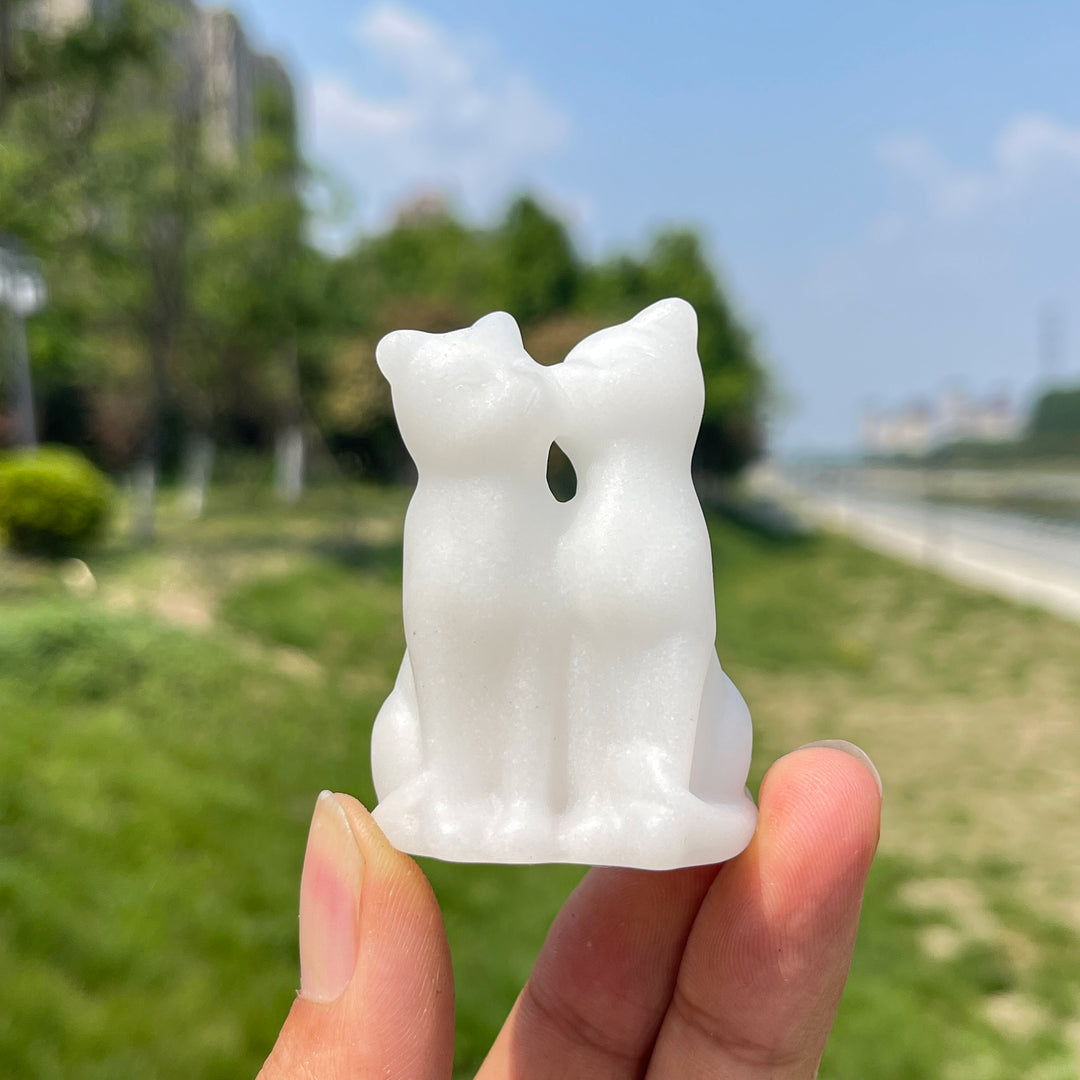 Natural Crystal Couple Cat Carving