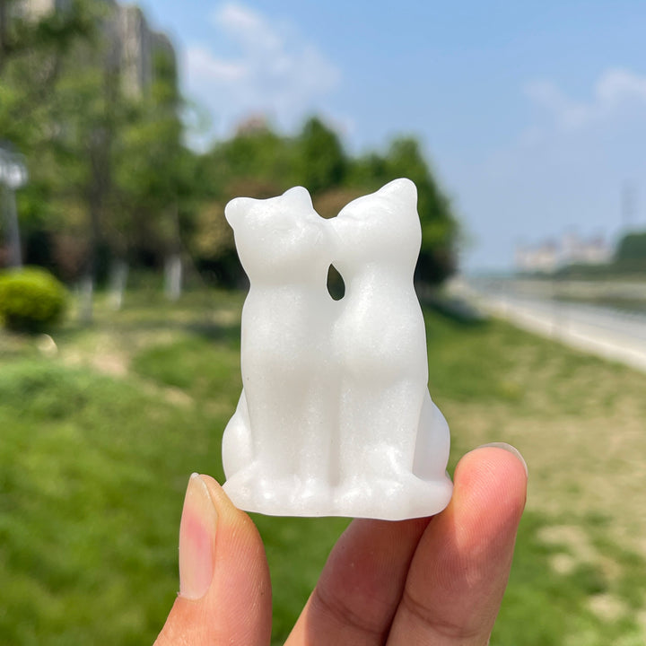 Natural Crystal Couple Cat Carving