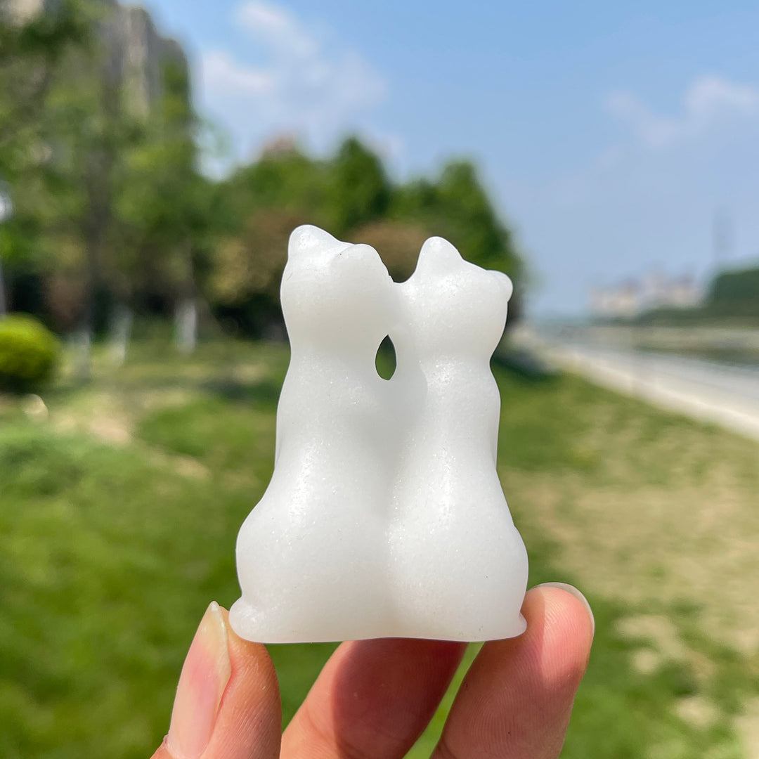 Natural Crystal Couple Cat Carving