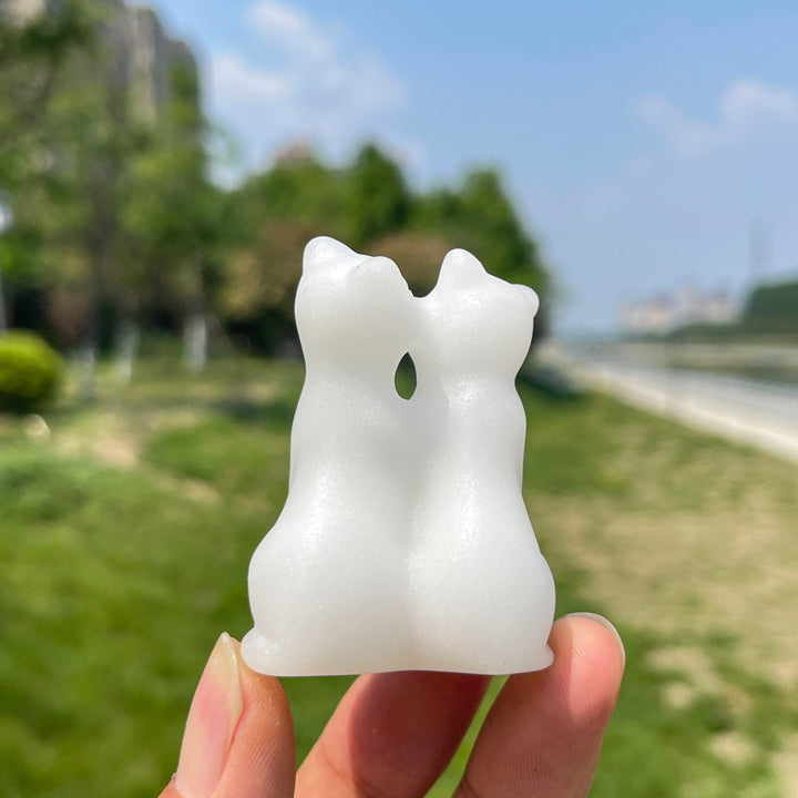 Natural Crystal Couple Cat Carving