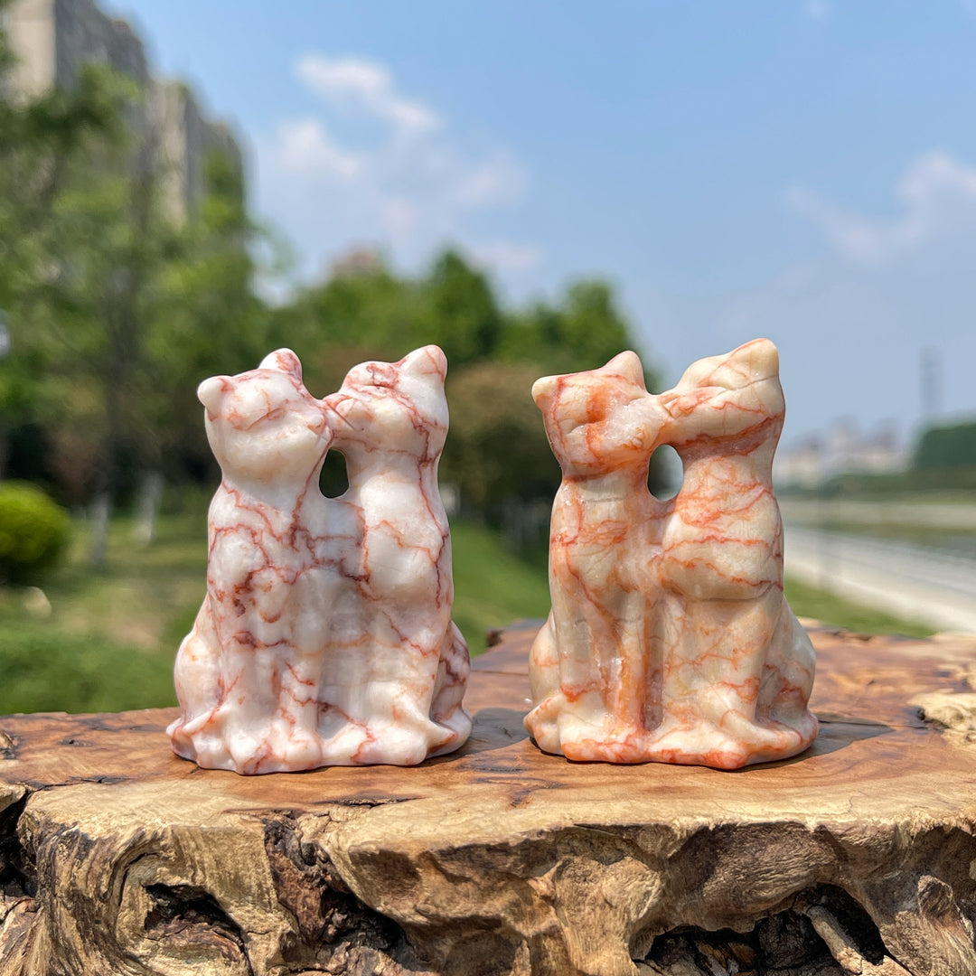 Natural Crystal Couple Cat Carving