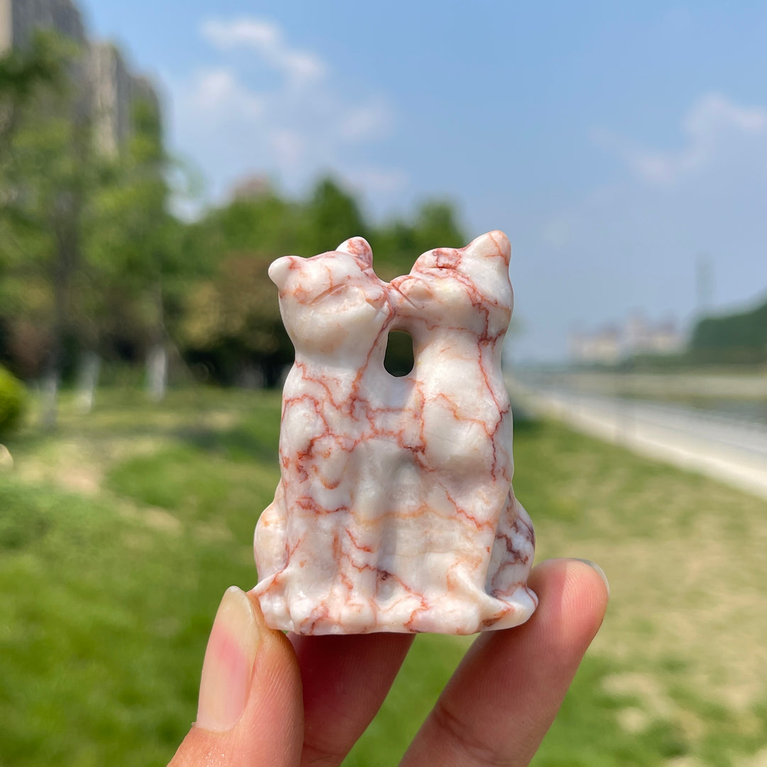 Natural Crystal Couple Cat Carving