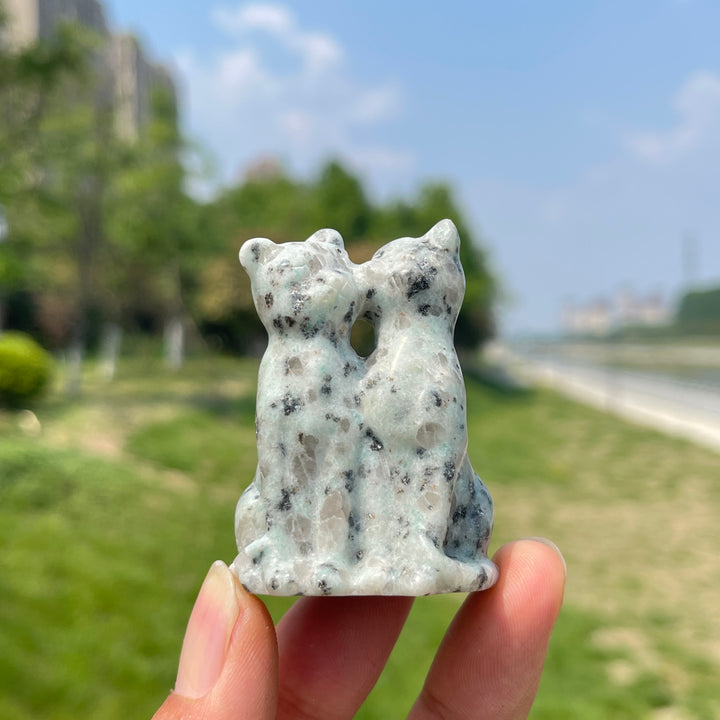 Natural Crystal Couple Cat Carving