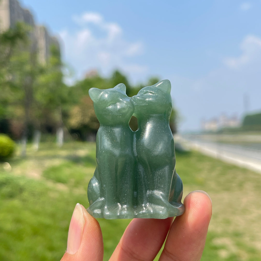 Natural Crystal Couple Cat Carving