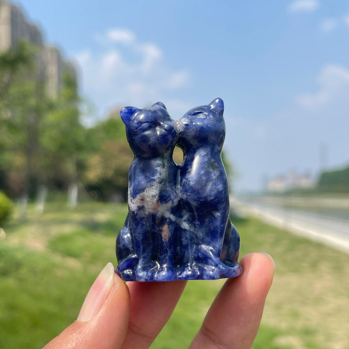 Natural Crystal Couple Cat Carving