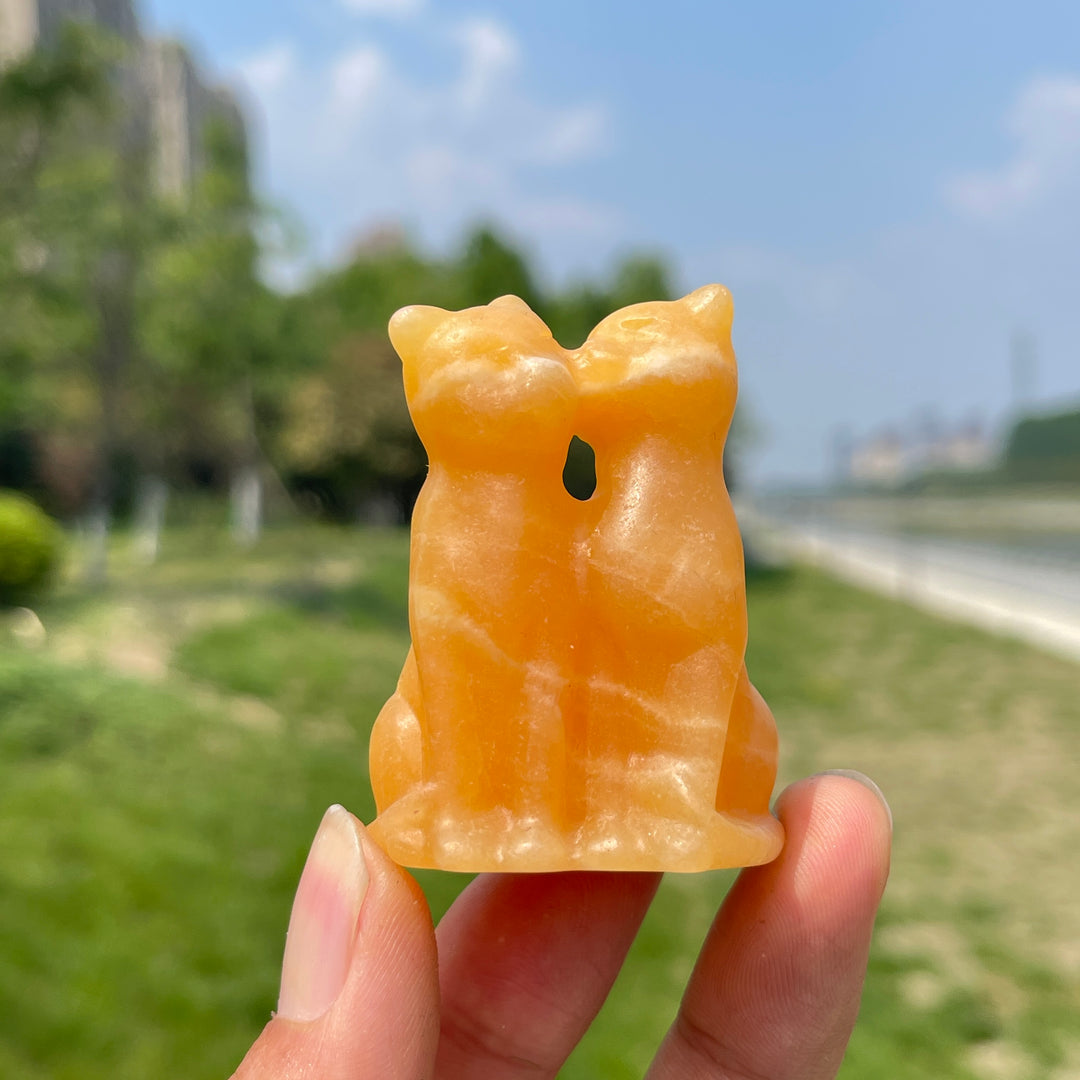 Natural Crystal Couple Cat Carving
