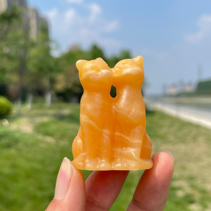 Natural Crystal Couple Cat Carving