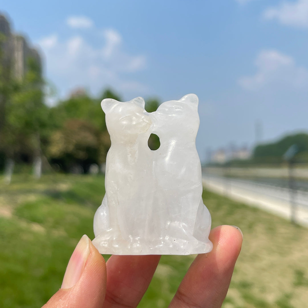 Natural Crystal Couple Cat Carving