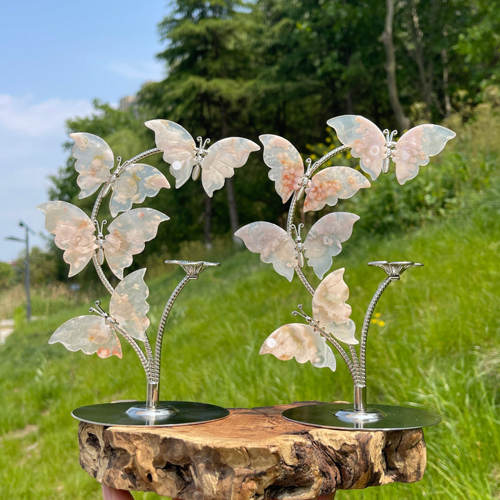 A Slightly Imperfect Natural Crystal Flower Agate Butterfly Sphere Stand