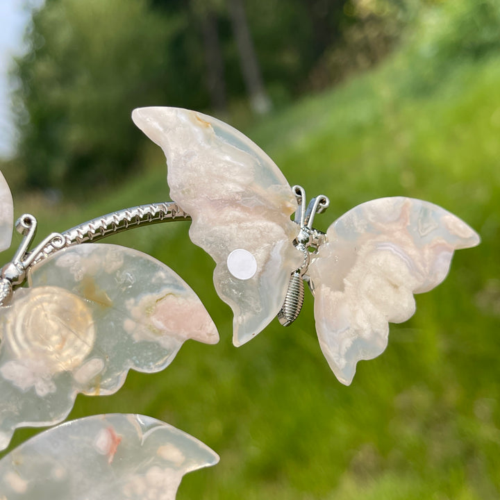 A Slightly Imperfect Natural Crystal Flower Agate Butterfly Sphere Stand