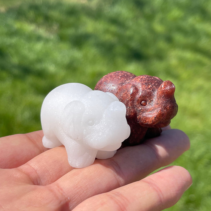 Natural Crystal Upturned Trunk Elephant Carving