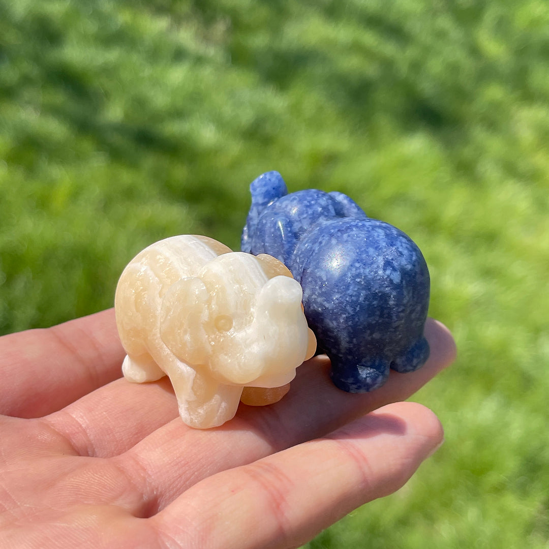 Natural Crystal Upturned Trunk Elephant Carving