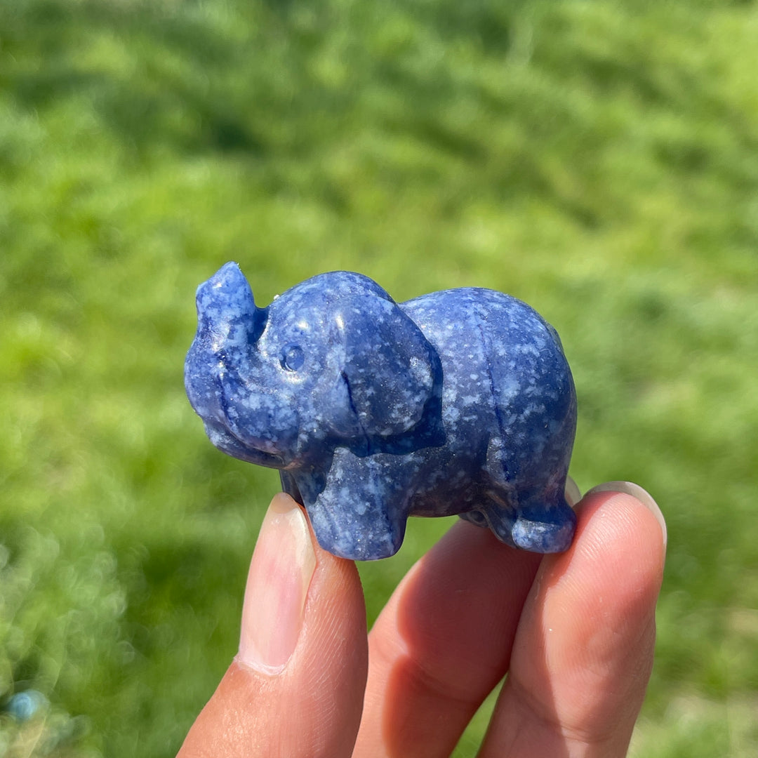 Natural Crystal Upturned Trunk Elephant Carving