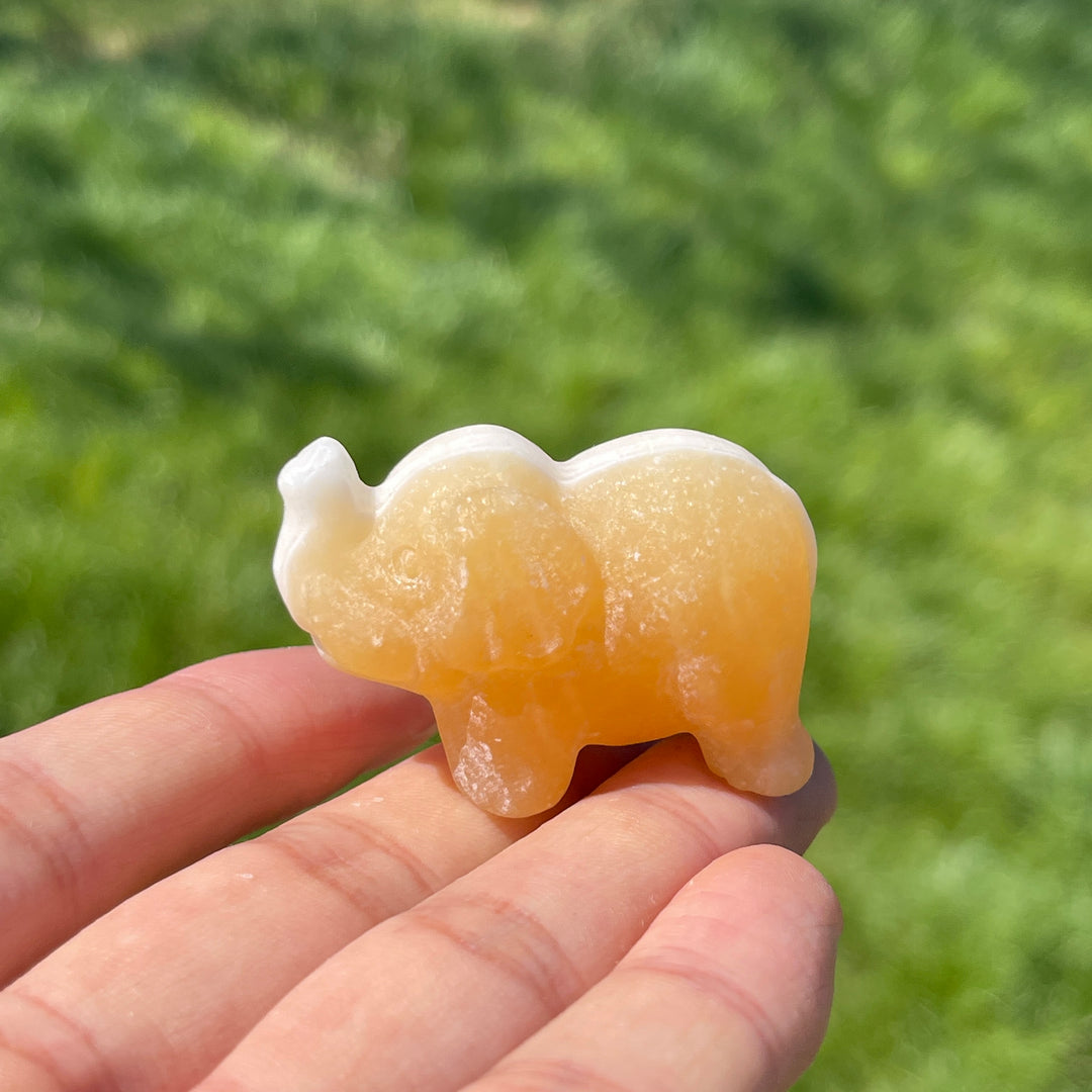 Natural Crystal Upturned Trunk Elephant Carving