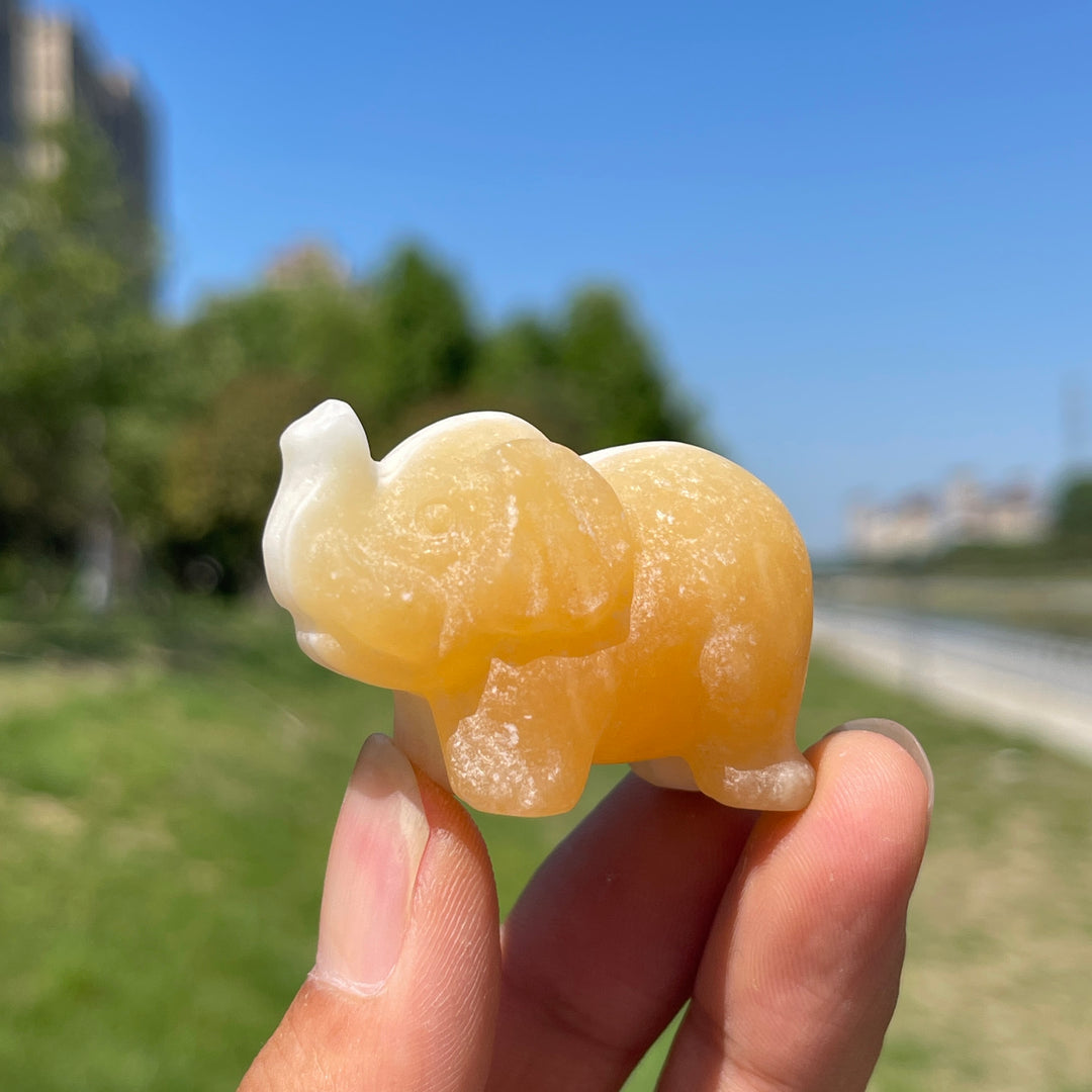 Natural Crystal Upturned Trunk Elephant Carving