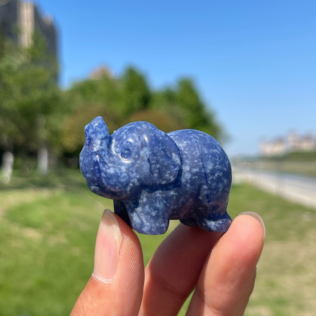 Natural Crystal Upturned Trunk Elephant Carving