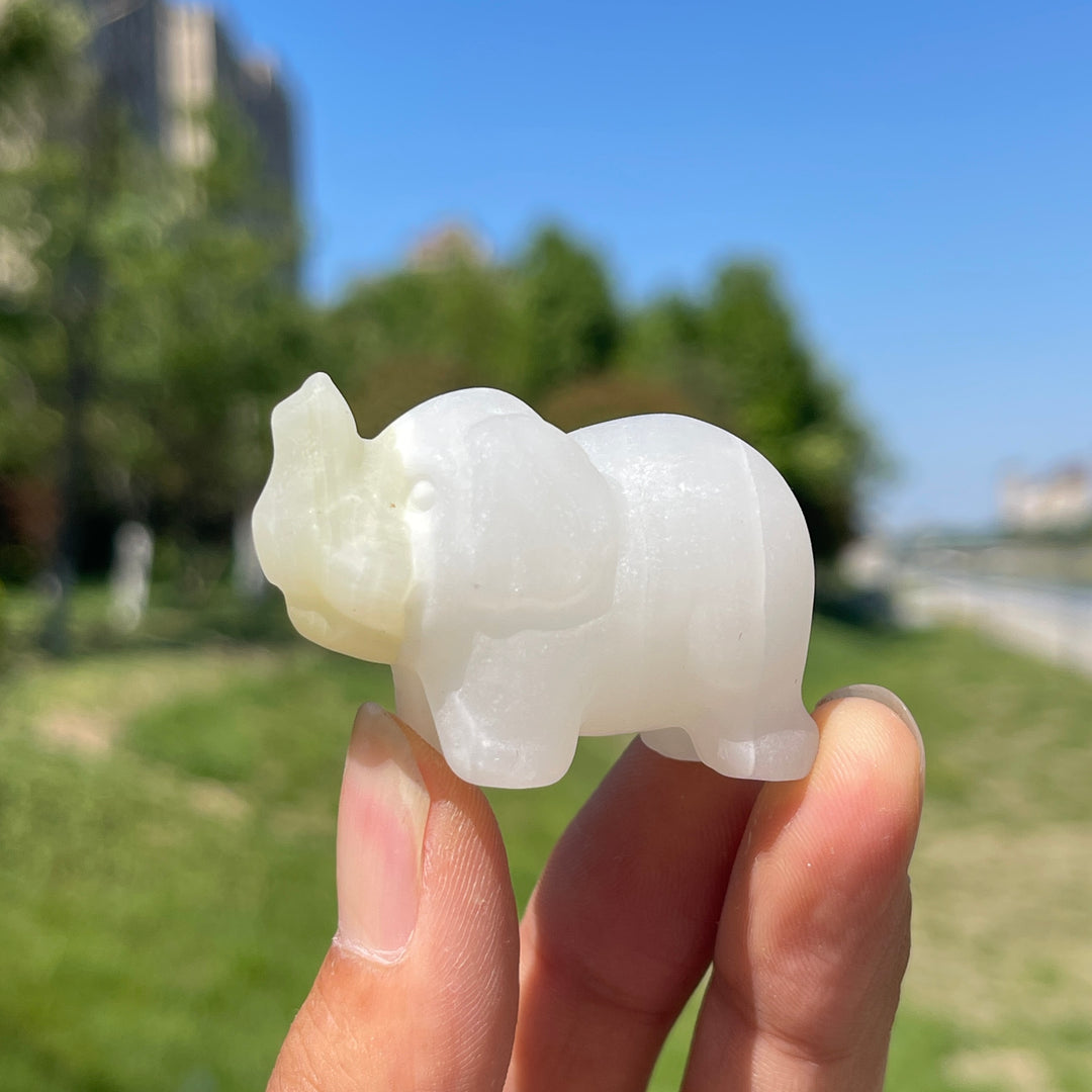 Natural Crystal Upturned Trunk Elephant Carving