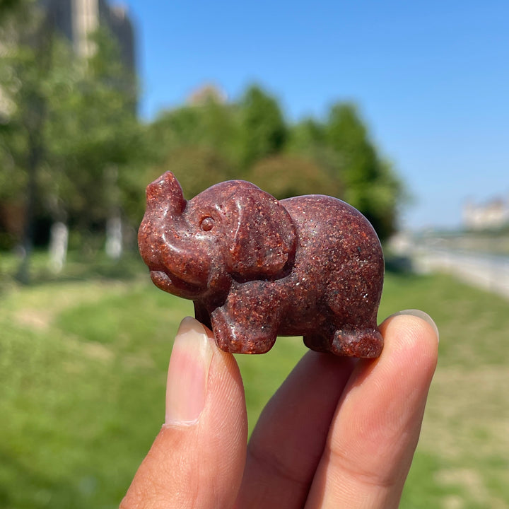 Natural Crystal Upturned Trunk Elephant Carving