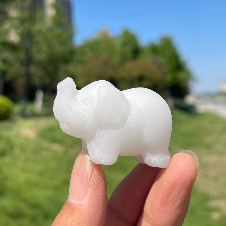 Natural Crystal Upturned Trunk Elephant Carving