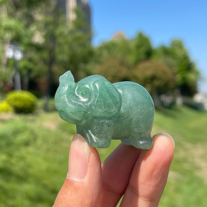 Natural Crystal Upturned Trunk Elephant Carving
