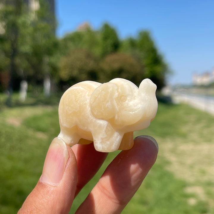 Natural Crystal Upturned Trunk Elephant Carving