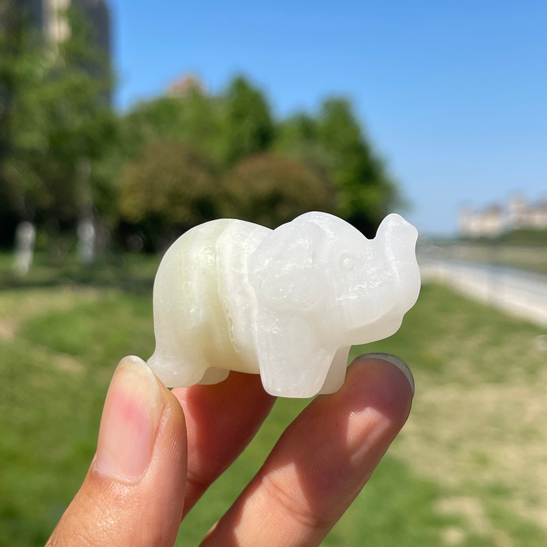 Natural Crystal Upturned Trunk Elephant Carving