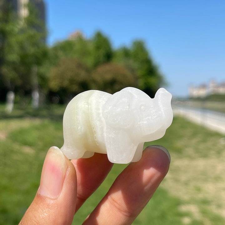 Natural Crystal Upturned Trunk Elephant Carving
