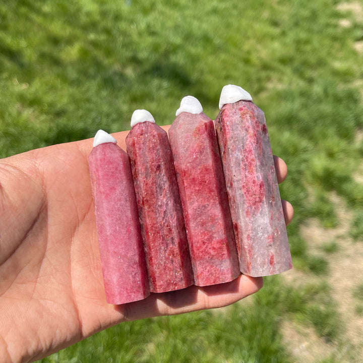 Natural Crystal Rhodonite In Quartz Point
